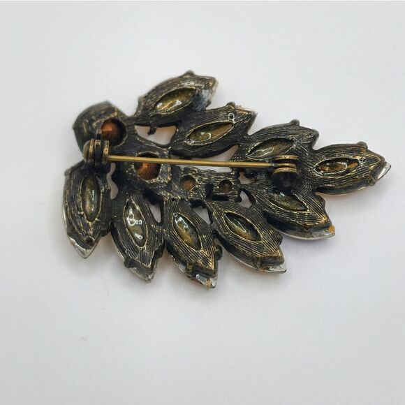 Antiqued Amber AB Rhinestone brooch - Picture 7 of 14